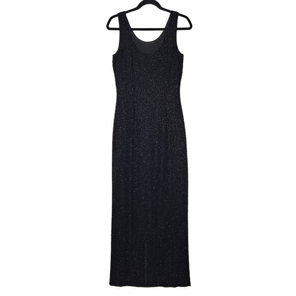 Vintage 90s Silk Beaded Maxi Gown Dress Mark & Jon Gopal S Sheath Long Formal - Picture 1 of 16